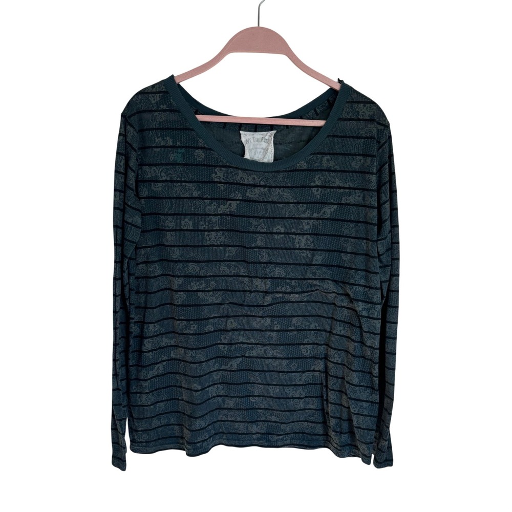 We The Free Long Sleeve Top Womens Sz S Green Striped Floral Burn Out Mesh Y2K